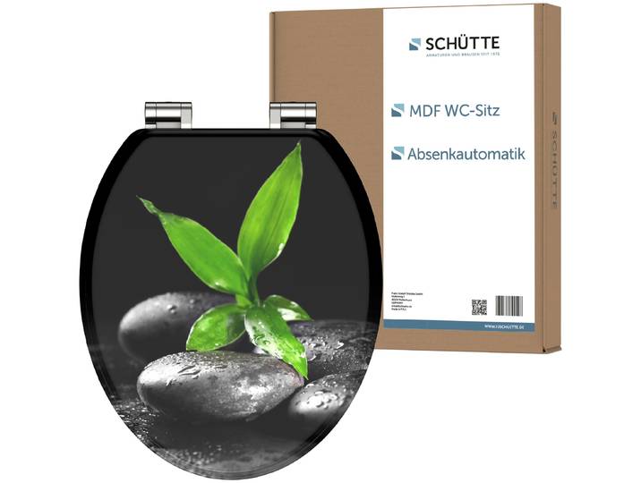 WC-Sitz SCHÜTTE DARK STONES AND BAMBOO , bunt (motiv), B:37,5cm H:5,5cm L:43,5cm, MDF - Mitteldichte Holzfaserplatte, WC-Sitze, WC-Sitz, Toilettendeckel, mit Absenkautomatik