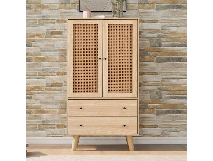 Buffet 60x40x120cm - Meuble de Rangement Chêne et Rotin PE - 2 Portes & 2 Tiroirs - Style Bohème Chic - Naturel
