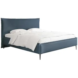 POLSTERBETT Pillow Rise mit Bettkasten, Lattenrost & hohen Metallfüßen in Dunkelblau Chenille 200x200 cm