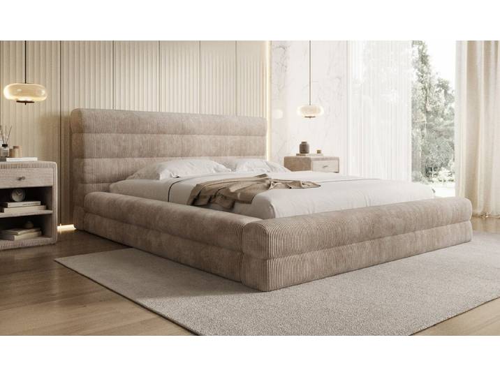 Designer Polsterbett Maren Cord mit Stauraum - 140x200 - Salbei - Luxusbetten24