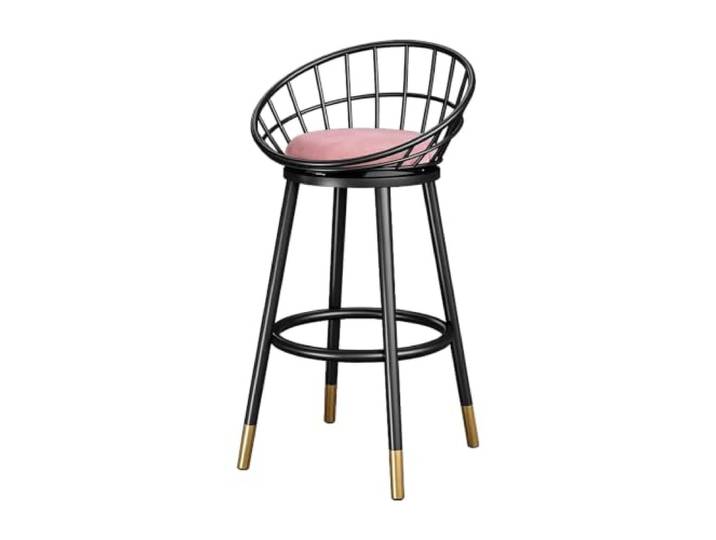 Guyifuny Barhocker Samt, 65/75cm, Drehbar Sitz 36cm, Rückenlehne Metall, Fußstütze, Metallbeine, Küche(Pink,29.5in)