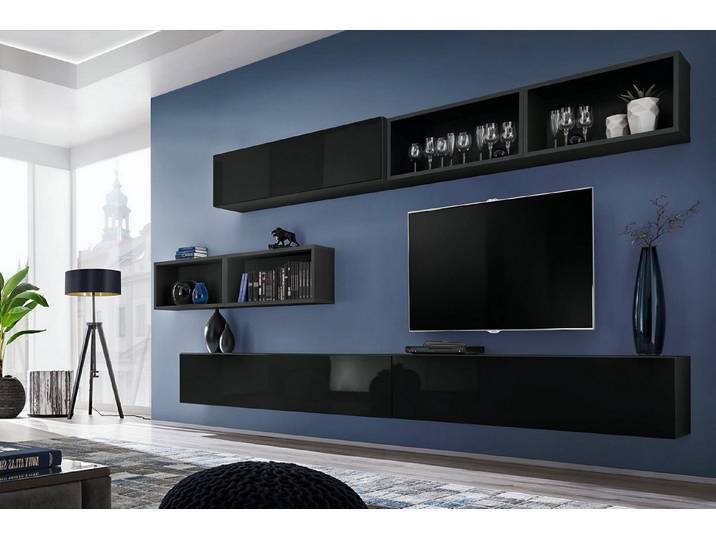 Xlmoebel Wohnwand Designer Schwarz Wandschrank Modern Stil Sideboard Möbel, Made in Europa