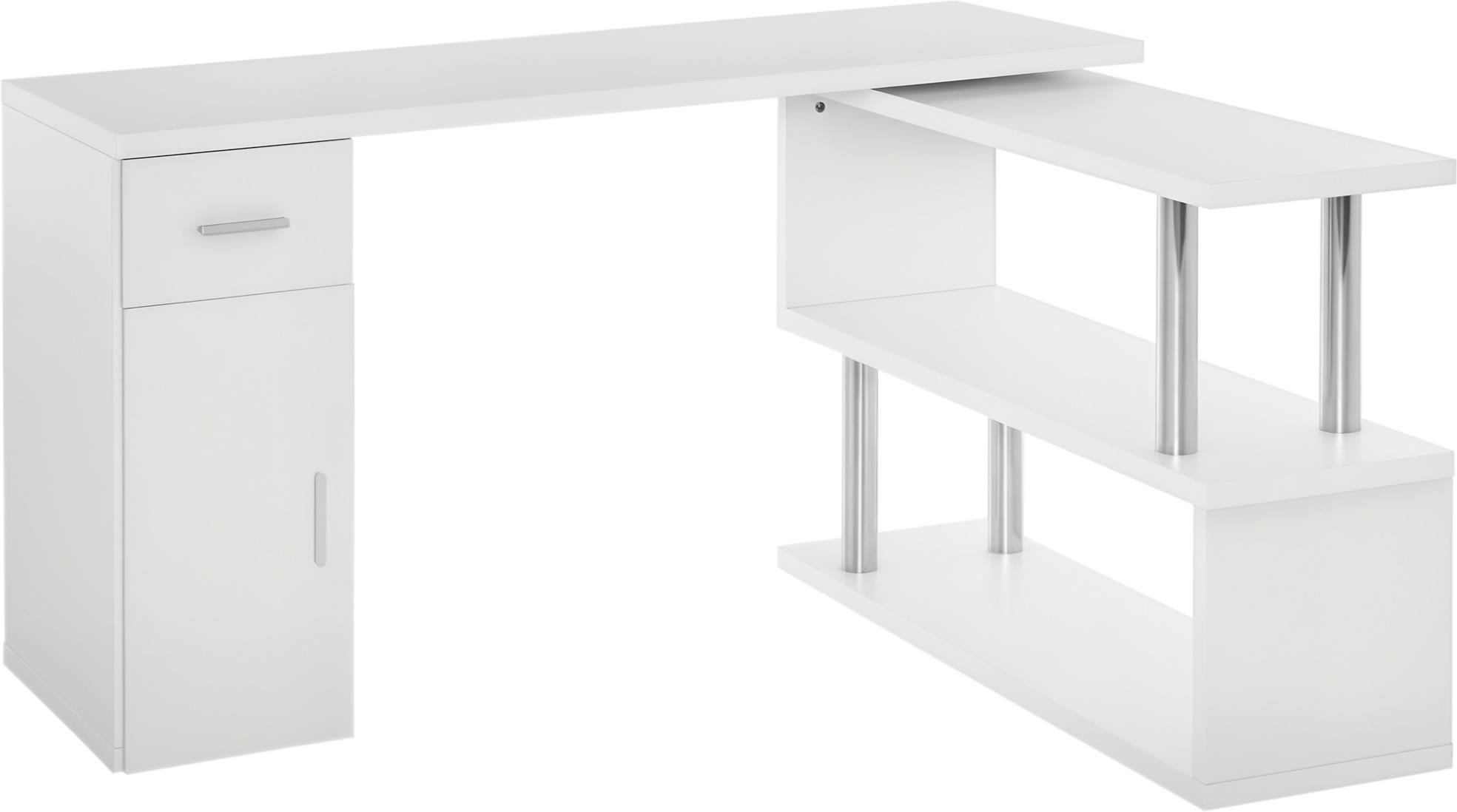 Altro Scrivania Angolare Moderna In Legno Con Cassetto, Armadietto E Mensole, Arredamento Per Ufficio E Casa, Bianco