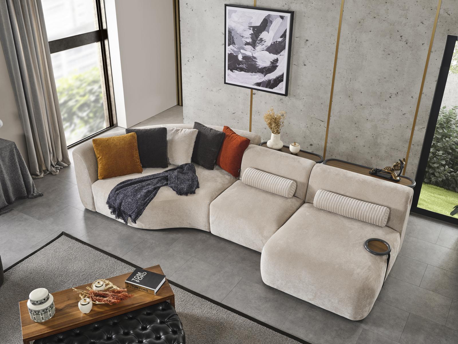 Ecksofa L-Form Design Couch Holz mit Textil Polster Möbel weiß