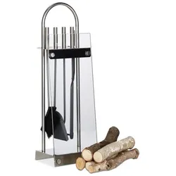 Relaxdays Kaminbesteck Edelstahl modern 5 teilig Schwarz,Silber,Transparent