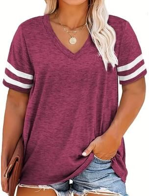 Uplift Essentials Womens Plus Size Casual V Neck Short Sleeve Loose T Shirt 4xl red