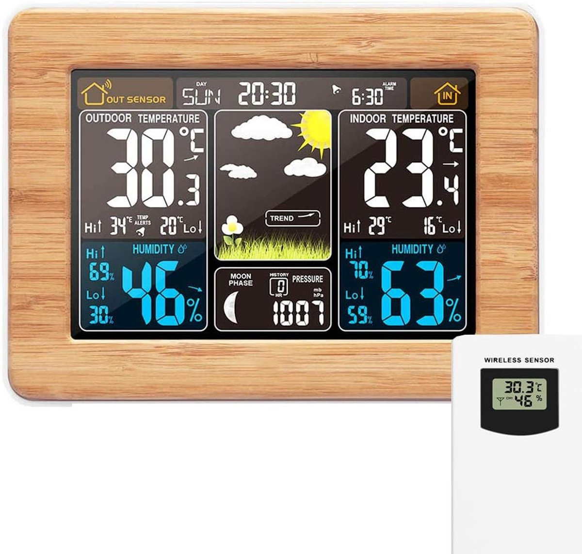 Multifunctioneel draadloos digitaal weerstation met buitensensor en maanfase - Multicolour