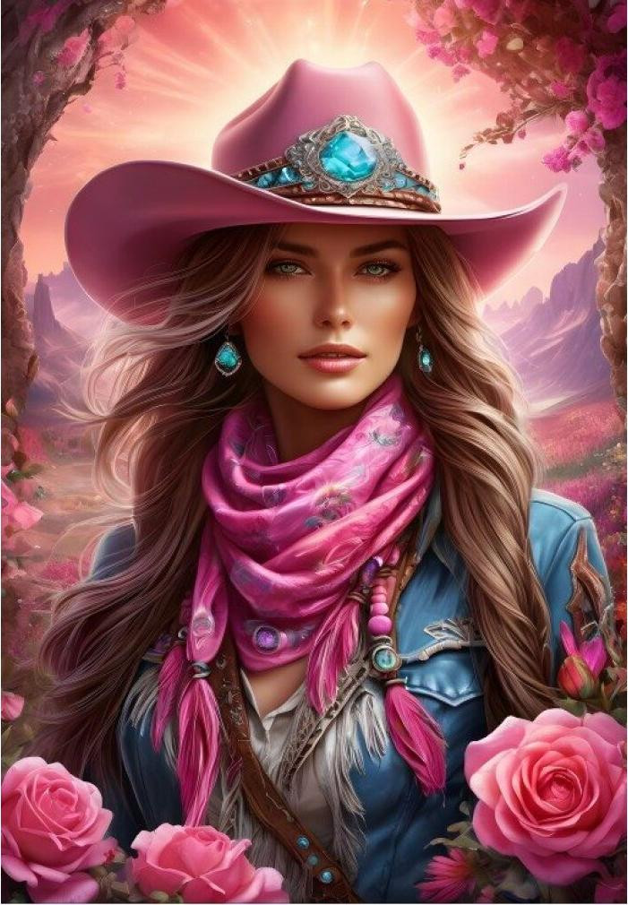 Bluebird Puzzel Cowboymeisje in roze, 1000 stukjes
