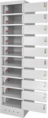 ADB Laptopschrank, 10 Fachböden, Stromversorgung, belüftet, B 400 x T 500 x H 1800 mm, lichtgrau RAL 7035
