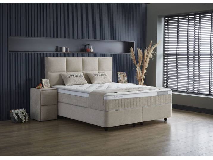 Viva Möbel Boxspringbett OCEAN (90 x 200 cm, 2 x Nachttische), Boxspringbett mit Stauraum - mit modernem Design