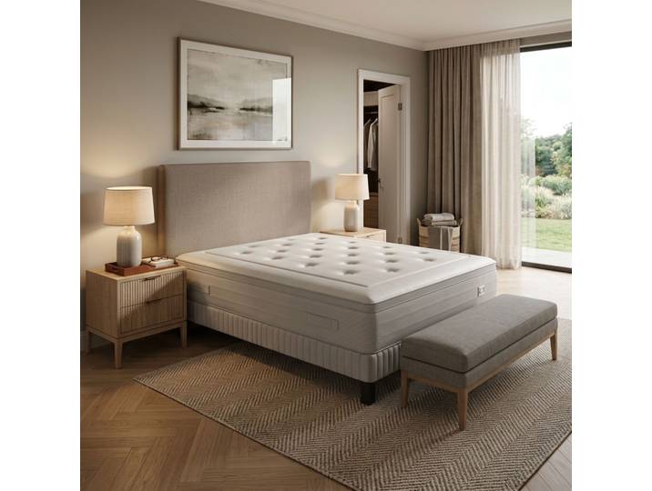 Ensemble matelas sommier pieds Simmons 651 ressorts ensachés + mousse mémoire de forme SW6 140x190