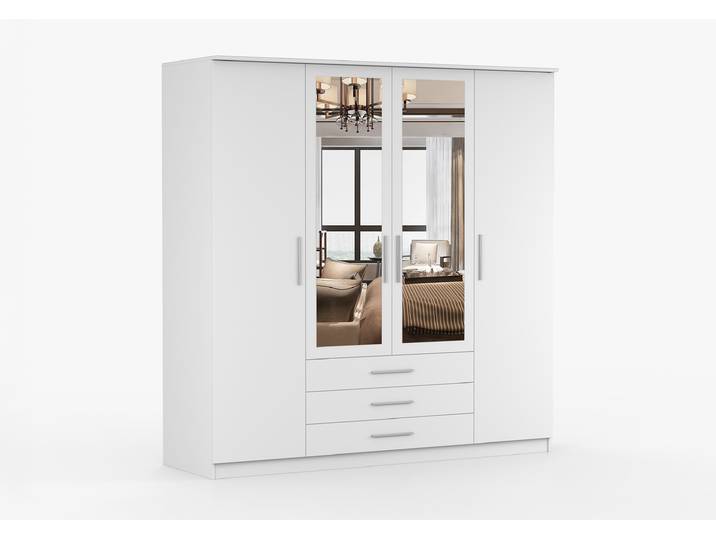 Drehtürenschrank SZANTAL 4D B 200 cm Weiß Weiß + Spiegel