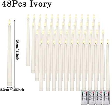 Inspire Select Flameless LED Taper Candles With Remote 3D Flickering Battery Operated Candles For Home & Event Decor ivory 48pcs