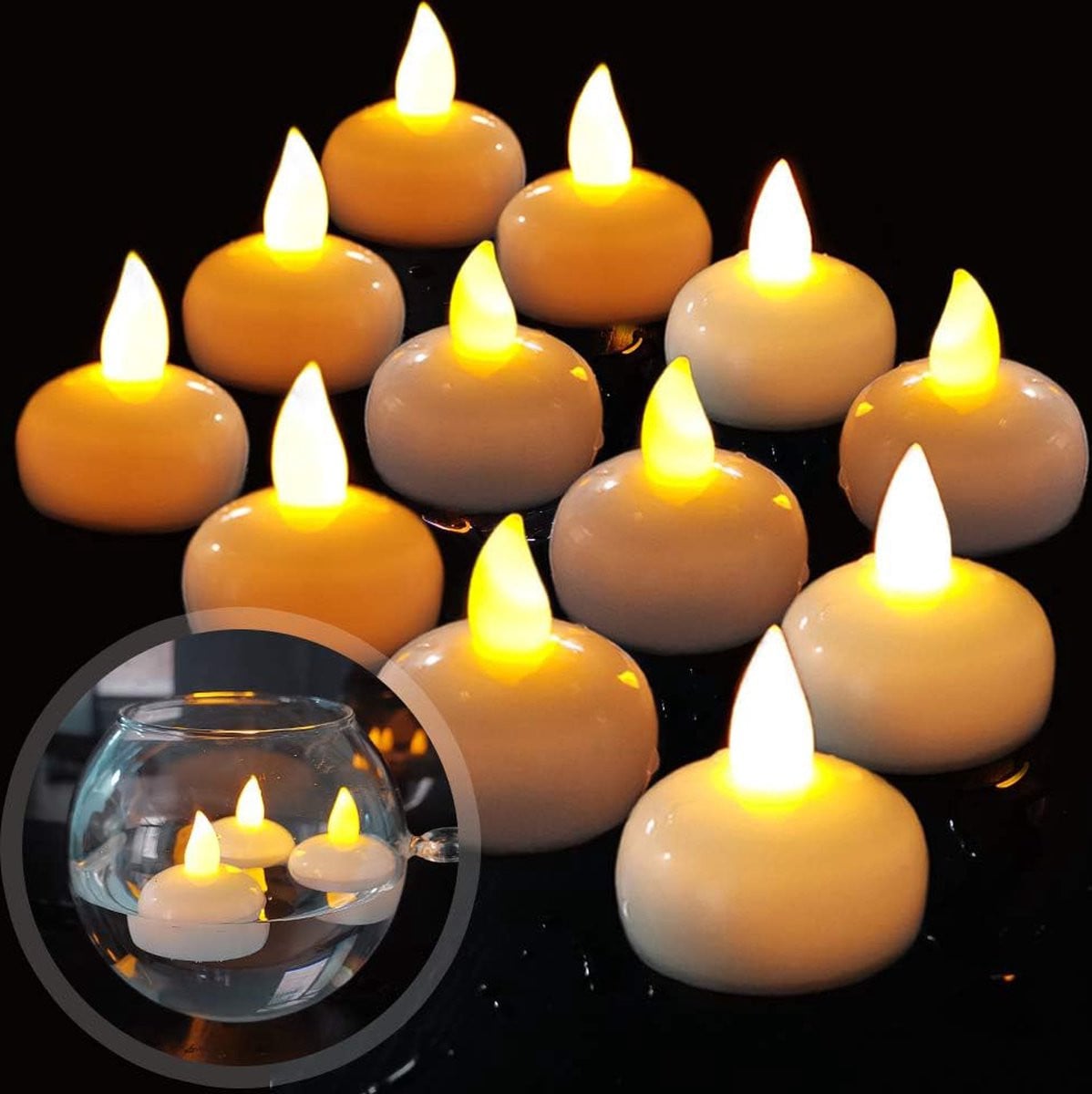 oCreon 12x LED Theelichtjes Waterdicht - Flameless Drijvende Kaarsen voor Tafel, Zwembad en Feest