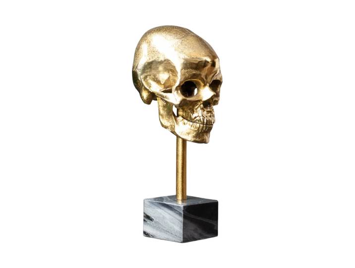 Design Skulptur „Skull“ mit Marmorsockel Gold, Schwarz Invicta Interiors