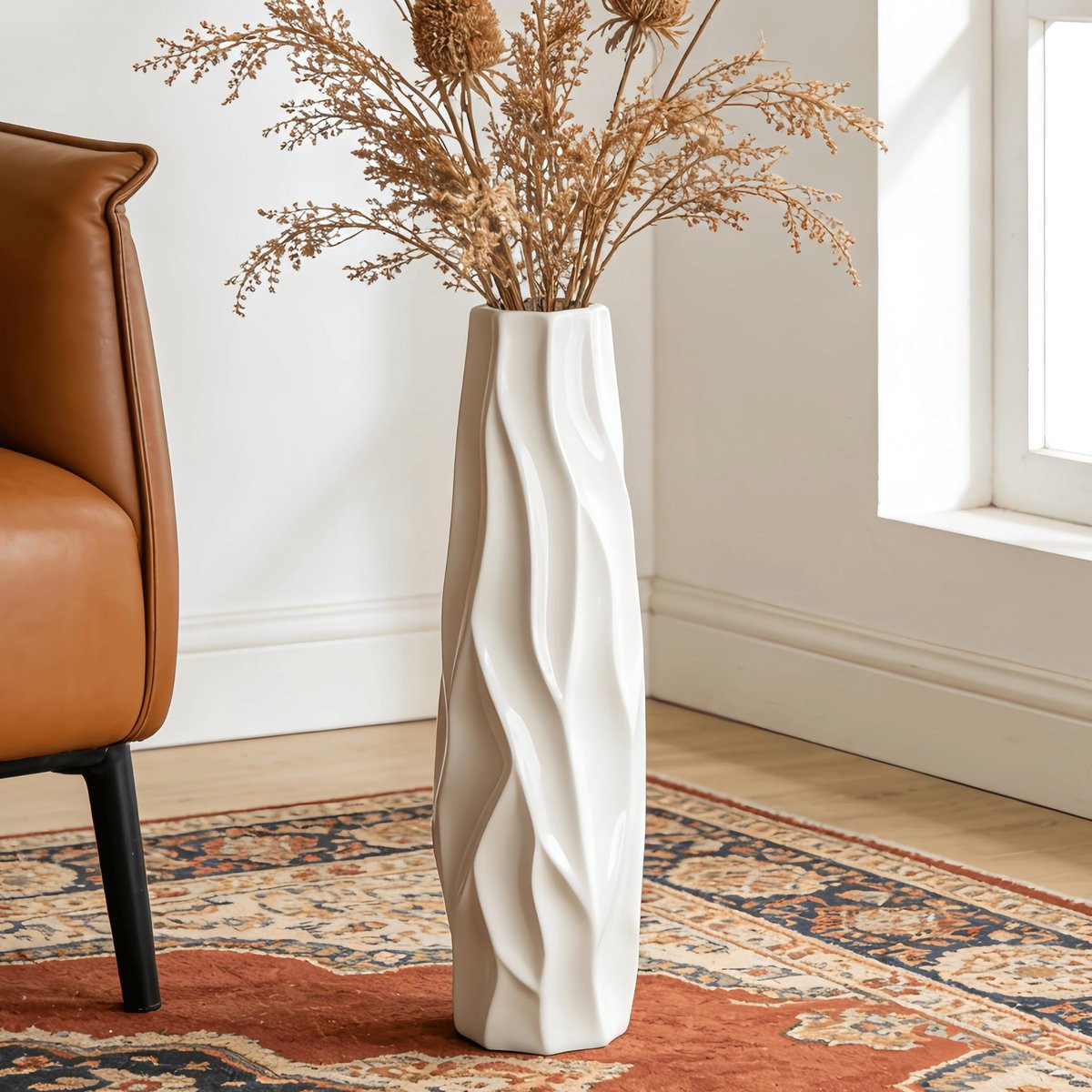 Omgoods Witte Keramische Vaas voor Minimalistische Decoratie, Hoogte: 61 cm