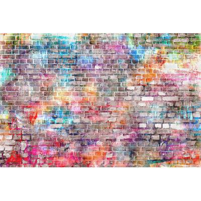 Fototapete PAPERMOON "STEINWAND ZIEGEL GRAFFITI", bunt, B:5m L:2,8m, Vlies, Tapeten