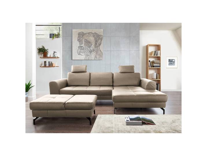 Ecksofa Lascaux Grau Echtleder Pua 284 x 87 x 175cm Longchair davorstehend rechts Modern