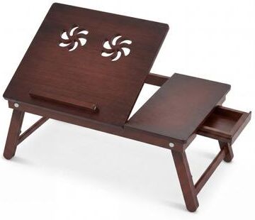 Costway Adjustable Bamboo Laptop Desk with Tilting Top and Adjustable Legs for Wring-Brown