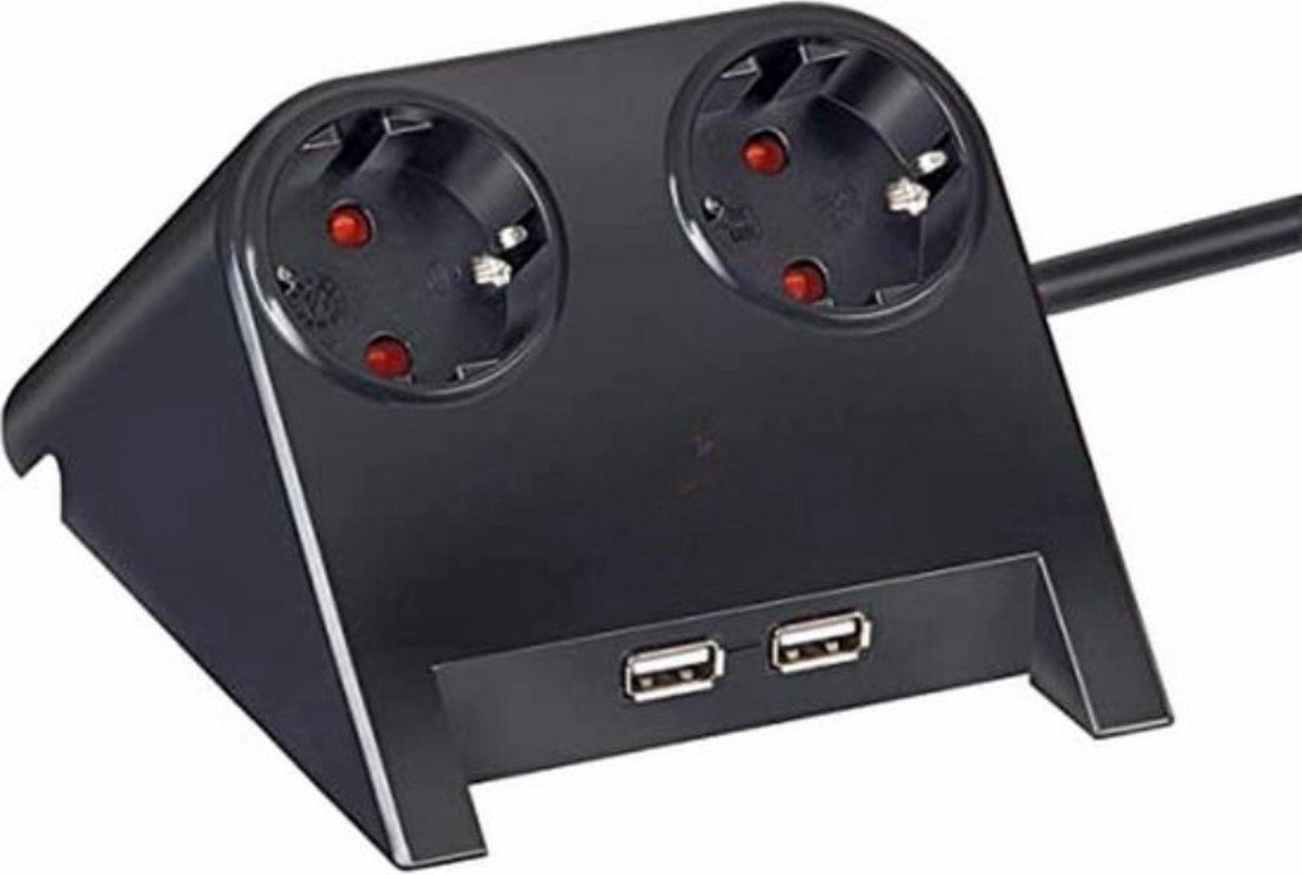 2-voudige stekkerdoos met USB-C lader en 1,8m kabel - Zwart of Wit