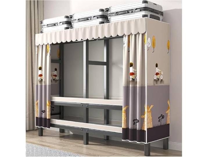 MmcdylyhEU Tragbarer, Faltbarer Kleiderschrank mit Abdeckung, Kleiderständer aus Stahl mit Hängestangen, stehender Kleidungsorganisator for Schlafzimmer(Grey2,125x178x52cm)