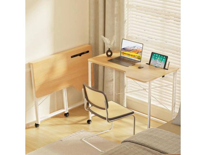 LVHCMFOHM Bureau Pliable Mobile Bois Clair 90x56x75cm Roues 360° Ultra-Gain de Place pour Petits Espaces Design Scandinave