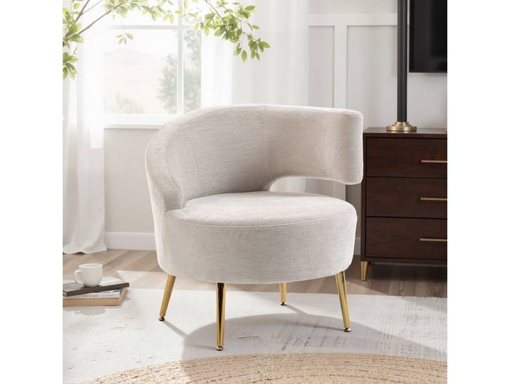 HOMCOM Chaise Moderne Chenille Crème Dossier Arc 69x65x67 cm