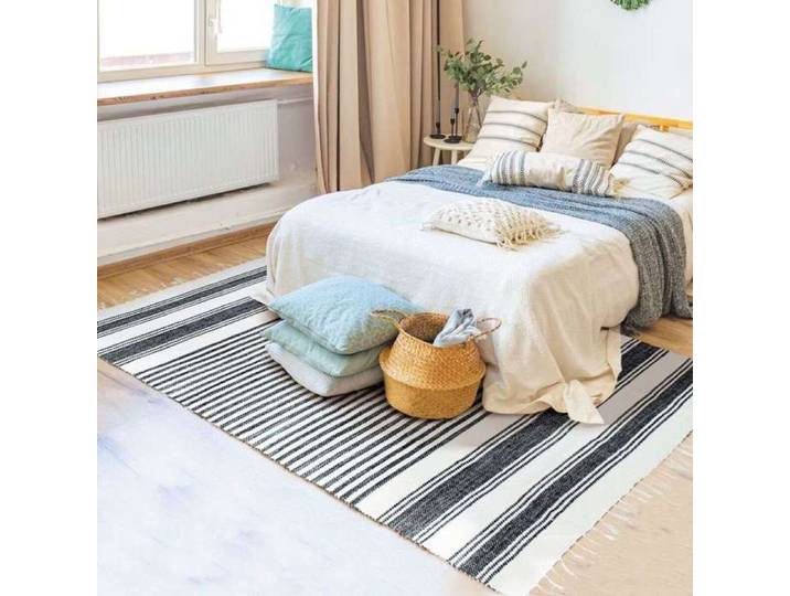 Tapis en coton lignes noir-gris-blanc 160x230