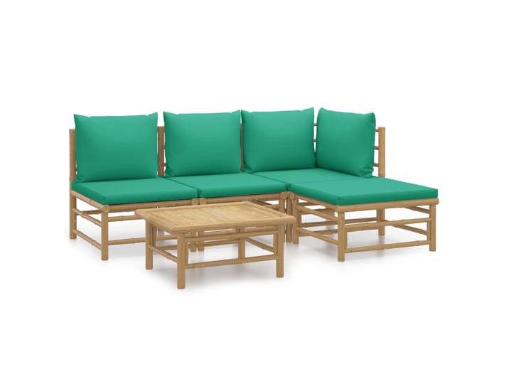 vidaXL 5-tlg. Garten-Lounge-Set mit Grünen Kissen Bambus