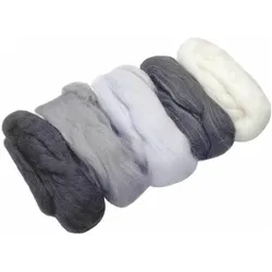 3x Heyda Merino-Wolle Mix, Garn + Wolle, Grau, Silber, Weiss