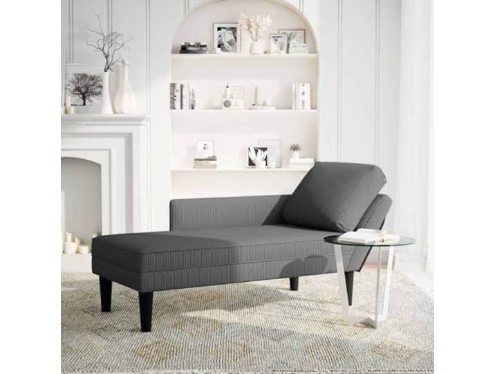 KFPOERTFGD Chaiselongue Cordstoff Dunkelgrau Recamiere mit Kissen Rechte Armlehne, Inklusive Lendenkissen, Formstabiler Schaumstoff