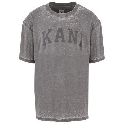 T-Shirt KARL KANI "Karl Kani Karl Kani Serif Burnout Tee", Herren, Gr. L, grau (anthrazit), 60% Polyester, 40% Baumwolle, bedruckt, loose fit, Rundhals, Shirts T-Shirt