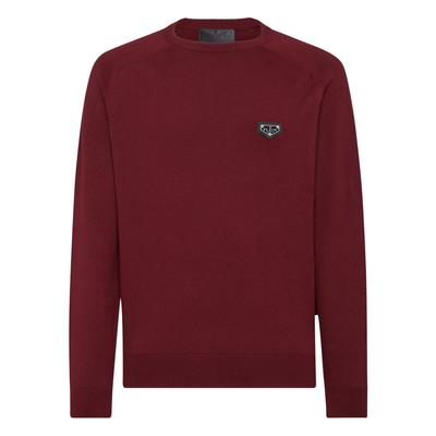 Rundhalspullover PHILIPP PLEIN "Love", Herren, Gr. S, 35, bordeaux, Obermaterial: 80% Baumwolle, 20% Wolle, Pullover Rundhalspullover