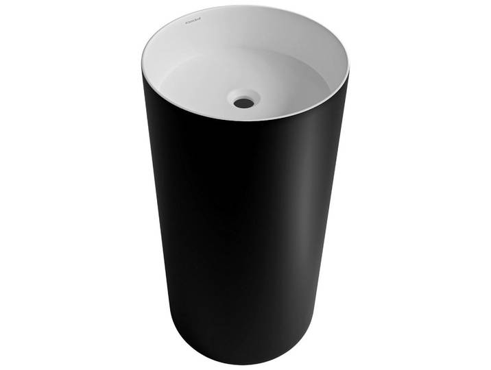 Dieter Knoll Waschbecken, Schwarz, Weiss, Stein, 43.7x86.5x43.7 cm, Made in EU, Permanentablauf notwendig, Waschbecken ohne Überlaufloch, Badezimmer, Waschbecken & Armaturen, Waschbecken