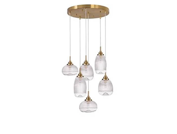 Merano Estevan 6-flammige Cluster-Pendel-Deckenleuchte Satin Gold Metall Klarglas LED E14IP20