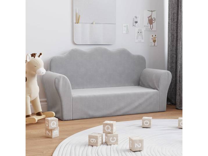 vidaXL Kindersofa 2-Sitzer Hellgrau Weich Plüsch