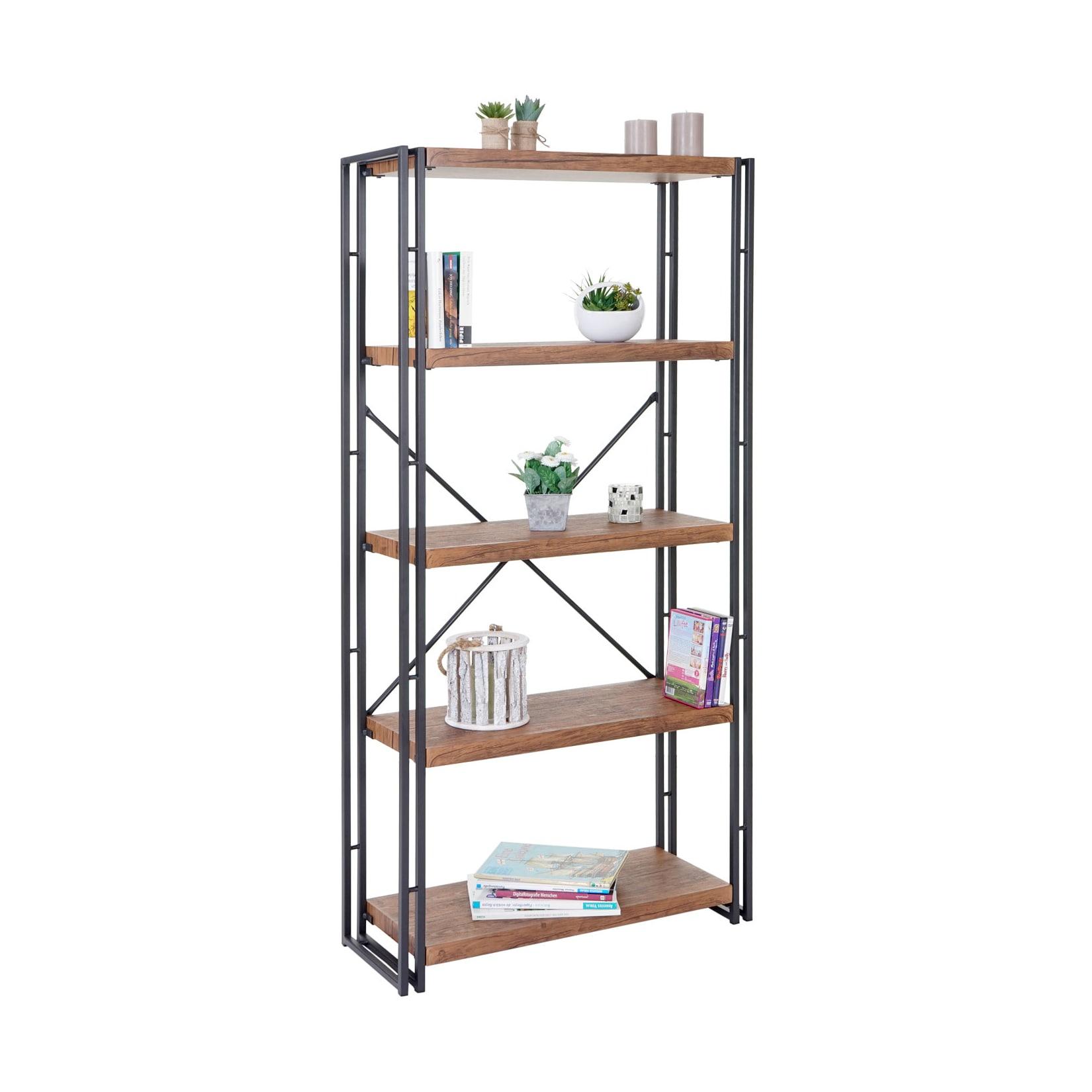 Bücherregal MCW-A27, Standregal Wohnregal, 165x80cm 3D-Struktur 5 Ebenen, Wildeiche-Optik
