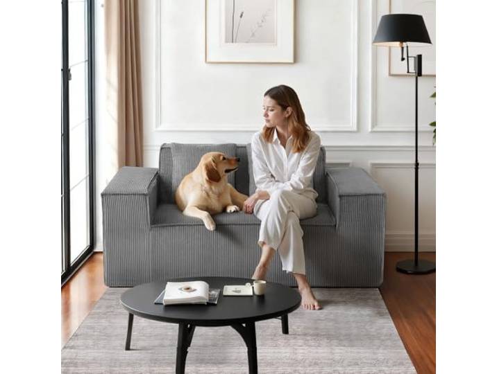 VEVOR Loveseat-Sofa Couch mit Zwei Sitzen (160 cm breit), modernes kleines Cord-Sofa mit Taschenfedern & weichem Kissen für Schlafzimmer Büro Wohnung, kein Zusammenbau erforderlich, grau