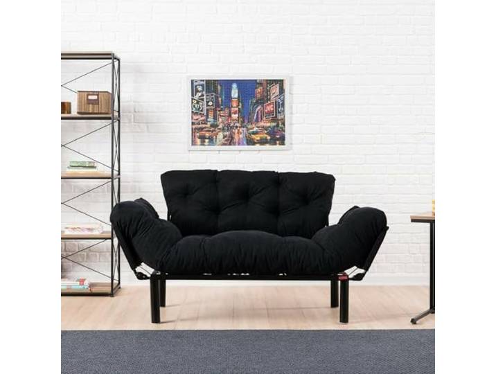Dmora Schlafsofa 2-Sitzer Zeeusis 155x70 cm Schwarz Stauraum