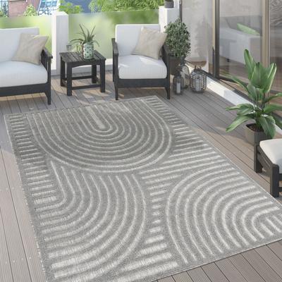 Teppich PACO HOME "Livorno 674", grau, B:60cm H:14mm L:100cm, Polypropylen (PP), Teppiche, Teppich, Uni Farben, moderner Hoch-Tief-Effekt, Scandi-Look, Outdoor geeignet