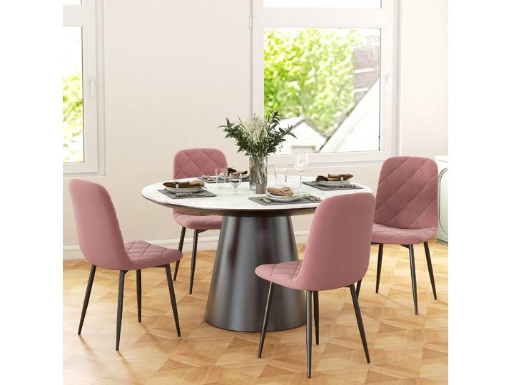 HOMCOM Chaises Salle à Manger Velours Rose, 4 Pièces, 45x54x87cm