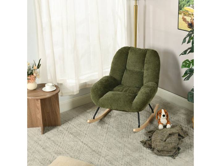 Fauteuil à bascule scandinave en chenille avec rembourrage vert