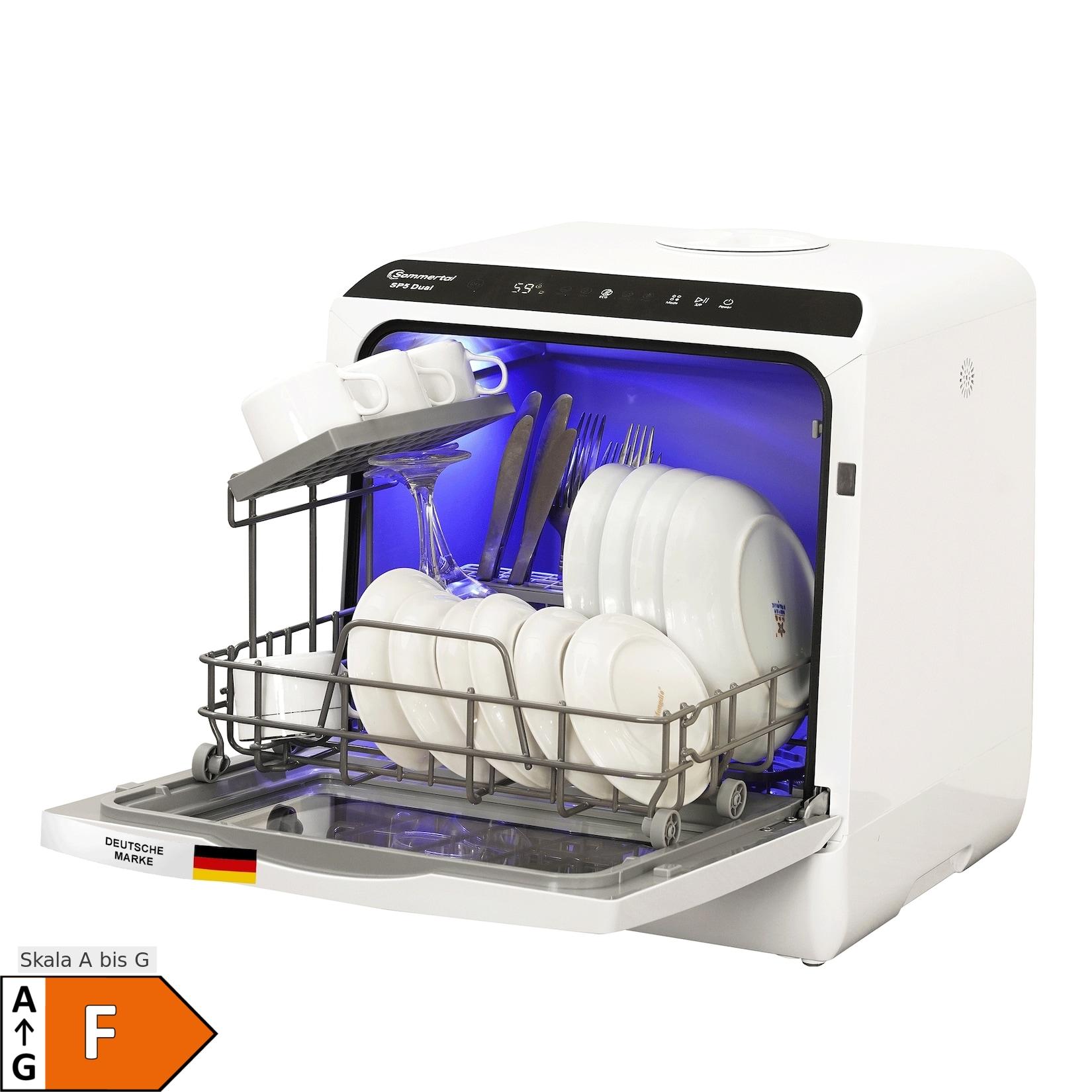 Sommertal Tischgeschirrspüler SP5 Dual – Mini Spülmaschine oder Tischspülmaschine mit 6 Waschprogrammen, 360° Reinigungsabdeckung, flexible Wasserversorgung – effizient