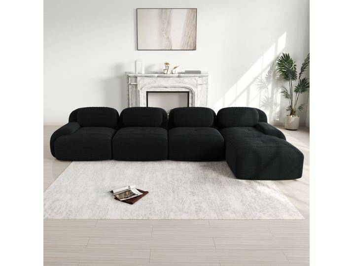 Luscriate - Canapé modulable d'angle 4 places - Canapé pour salon avec pouf - Moelleux - 388x178x70 cm - Noir