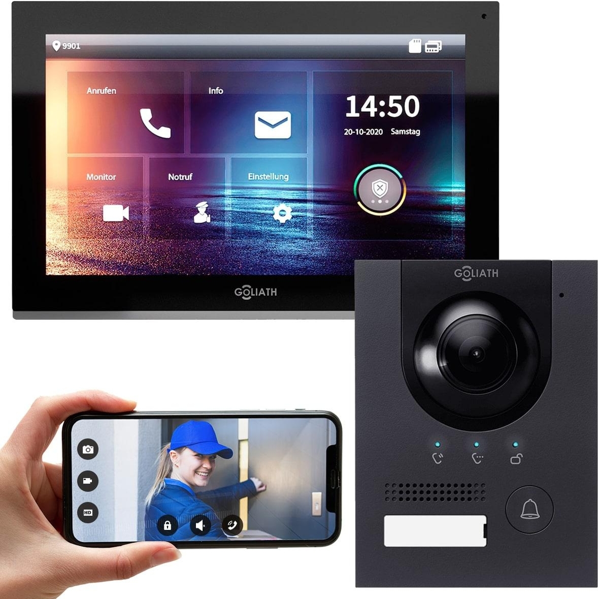 GOLIATH PRO IP Video Türsprechanlage | App | Anthrazit | 1-Familie | 10 Zoll | Unterputz | 180°