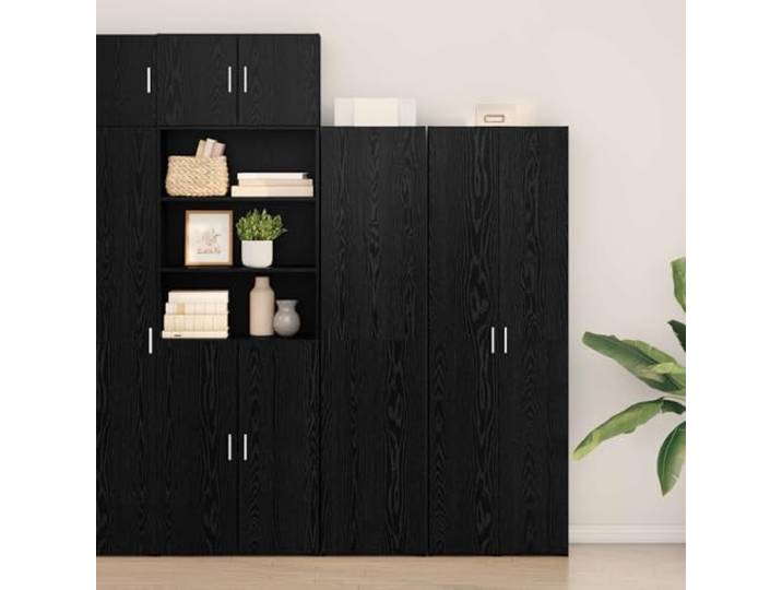 RJPLMFV Oberer Schrank Eiche Schwarz 45 x 42,5 x 185 cm Langlebiges Holz, mehrere Regale, minimalistisches Design, einfache Montage zu zweit