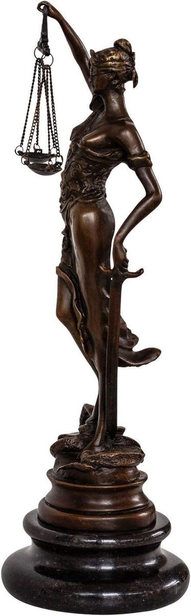 Bronzen Justitia Sculptuur - Massief Brons Gerechtigheid Beeld voor Kantoor Decoratie - B/D/H: 8 x 24 x 8 cm