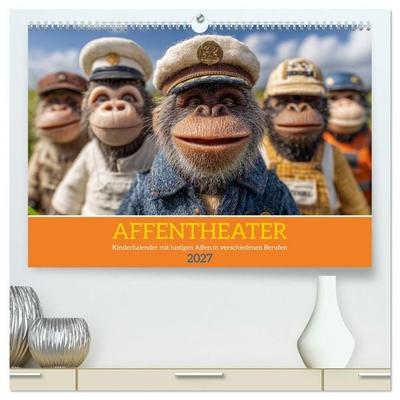 Affentheater - Kinderkalender mit lustigen Affen in verschiedenen Berufen (hochwertiger Premium Wandkalender 2027 DIN A2 quer), Kunstdruck in