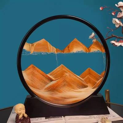 Inspired Living SereneFlow Moving Sand Art Frame 3D Sandscape Hourglass Decor yellow