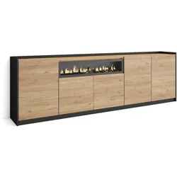 SKRAUT HOME Sideboard, Highboard, 260x80x37 cm, 5 Türen, Elektrokamin., Eiche Schwarz